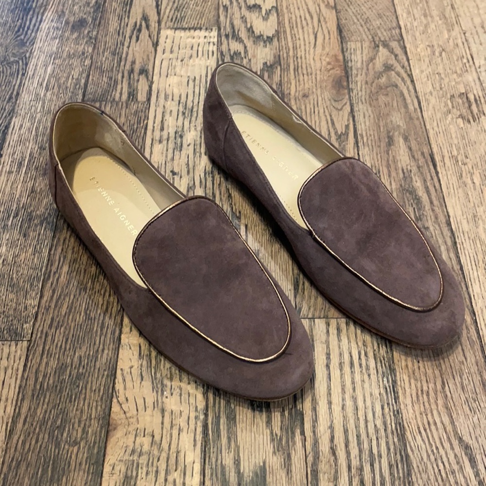 Etienne Aigner brown/taupe velvet loafers size 6.5 - Picture 1 of 7